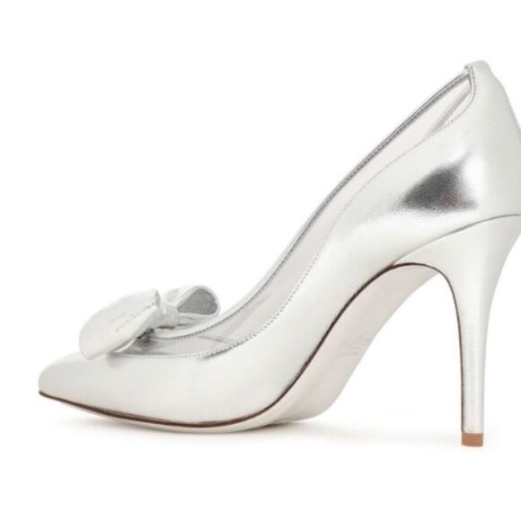 Brand New Valentino Garavani women sz 37 'Dollybow' silver Metallic Pump - Picture 3 of 4